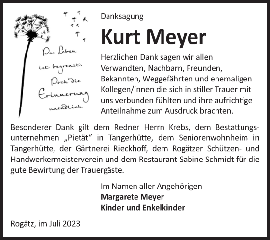 Traueranzeige von Kurt Meyer von Volksstimme Haldensleben/Wolmirstedt