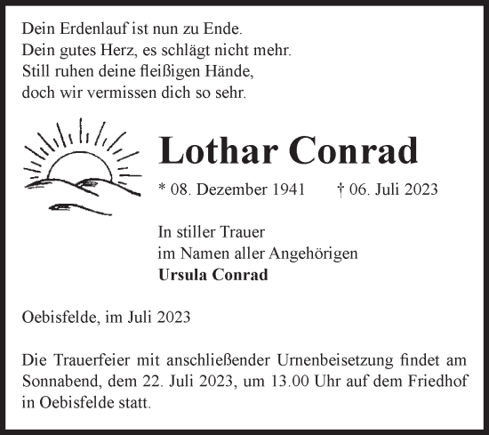 Traueranzeige von Lothar Conrad von Volksstimme Altmark West