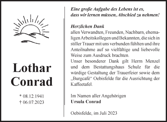 Traueranzeige von Lothar Conrad von Volksstimme Altmark West
