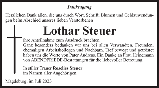 Traueranzeige von Lothar Steuer von Volksstimme Magdeburg