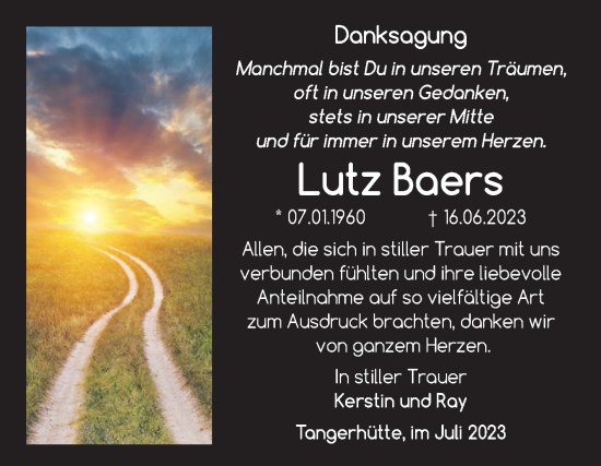 Traueranzeige von Lutz Baers von Volksstimme Altmark Ost