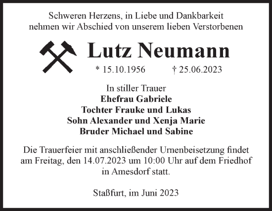 Traueranzeige von Lutz Neumann 