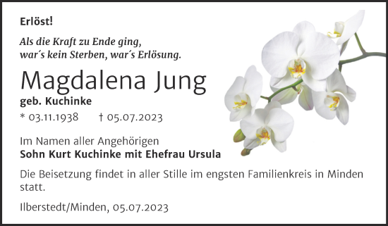Traueranzeige von Magdalena Jung von Trauerkombi Bernburg