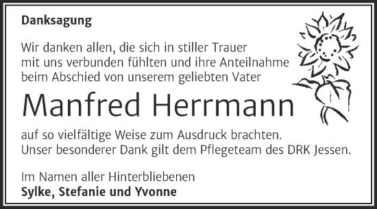 Traueranzeige von Manfred Herrmann von Trauerkombi Wittenberg