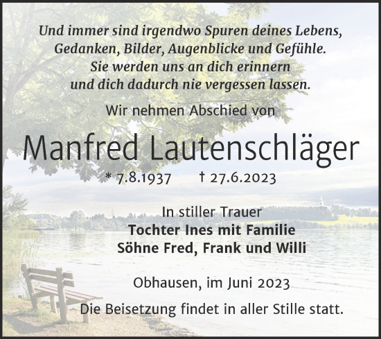 Traueranzeige von Manfred Lautenschläger von Trauerkombi Merseburg