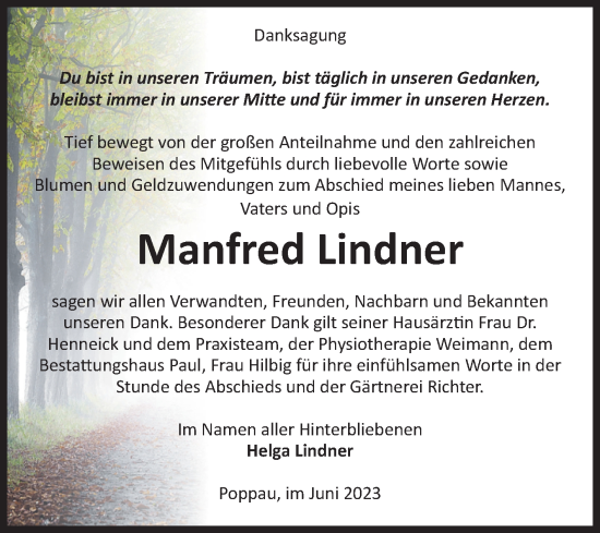 Traueranzeige von Manfred Lindner von Volksstimme Altmark West