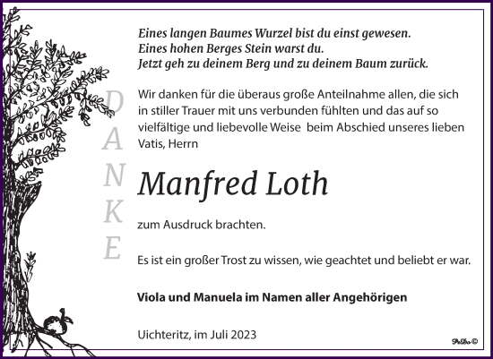 Traueranzeige von Manfred Loth von Trauerkombi Weißenfels