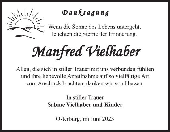 Traueranzeige von Manfred Vielhaber von Volksstimme Altmark Ost
