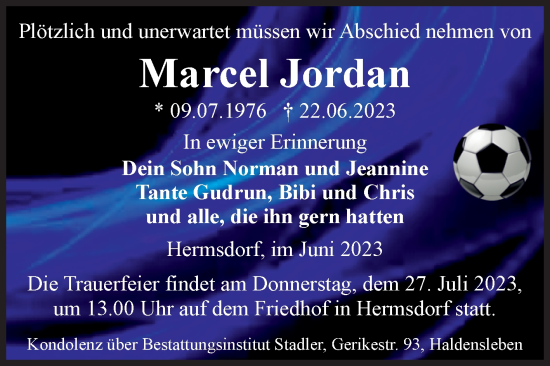 Traueranzeige von Marcel Jordan von Volksstimme Haldensleben/Wolmirstedt