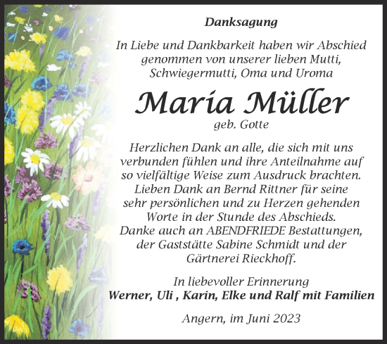 Traueranzeige von Maria Müller von Volksstimme Haldensleben/Wolmirstedt