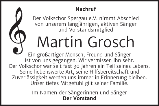 Traueranzeige von Martin Grosch von Trauerkombi Merseburg