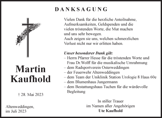 Traueranzeige von Martin Kaufhold von Volksstimme Oschersleben/Wanzleben