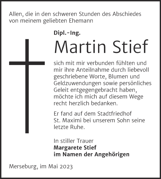 Traueranzeige von Martin Stief von Trauerkombi Merseburg