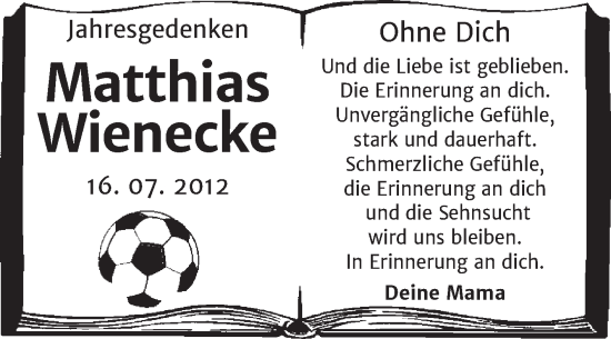 Traueranzeige von Matthias Wienecke von Trauerkombi Köthen