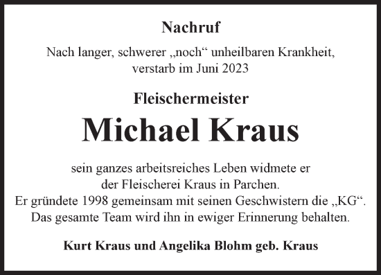 Traueranzeige von Michael Kraus von Volksstimme Burg/Genthin