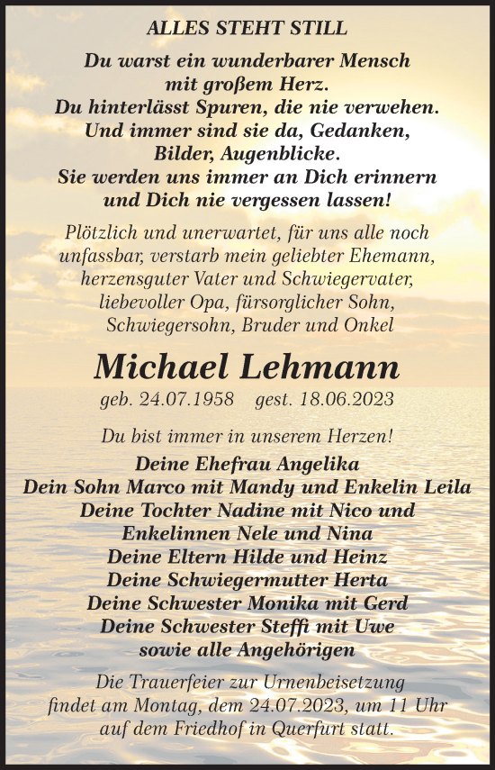 Traueranzeige von Michael Lehmann von Trauerkombi Merseburg