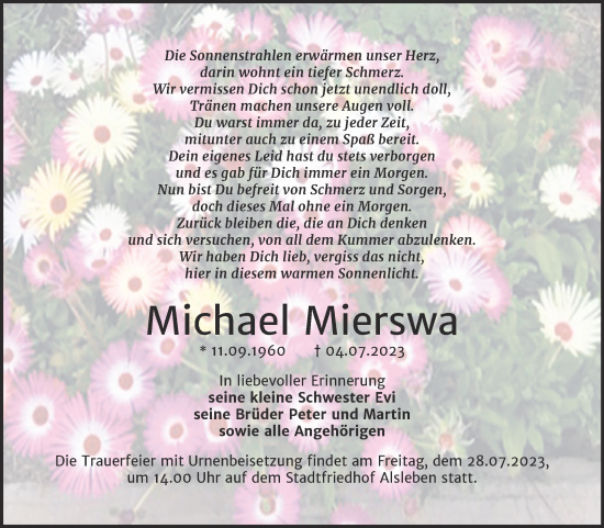 Traueranzeige von Michael Mierswa von Trauerkombi Bernburg
