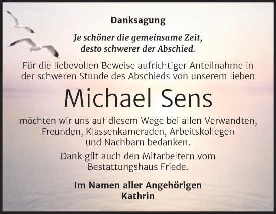 Traueranzeige von Michael Sens von Trauerkombi Dessau