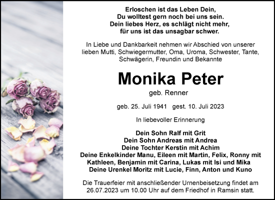 Traueranzeige von Monika Peter von Trauerkombi Bitterfeld