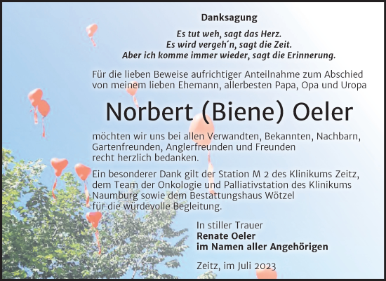 Traueranzeige von Norbert Oeler von Trauerkombi Zeitz