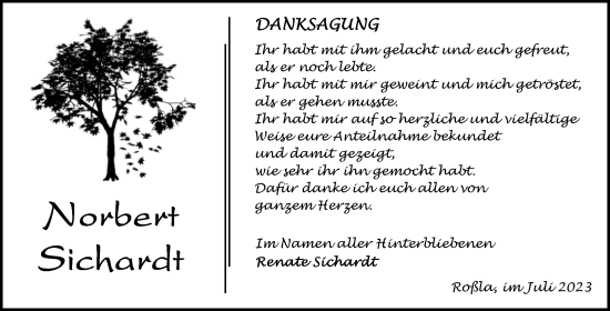 Traueranzeige von Norbert Sichardt von Trauerkombi Sangerhausen