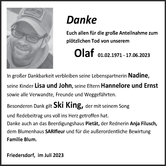 Traueranzeige von Olaf  von Trauerkombi Bitterfeld