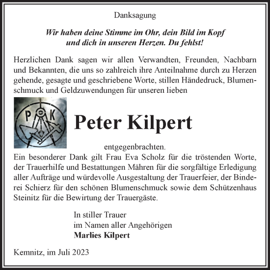 Traueranzeige von Peter Kilpert von Volksstimme Altmark West