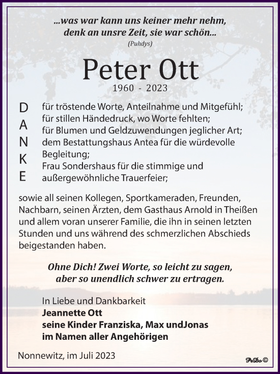 Traueranzeige von Peter Ott von Trauerkombi Zeitz