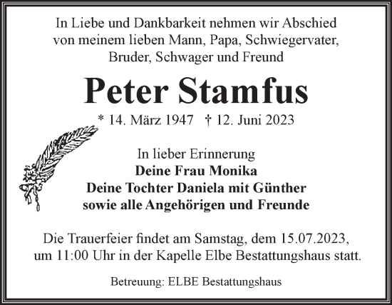 Traueranzeige von Peter Stamfus von Volksstimme Magdeburg