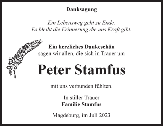 Traueranzeige von Peter Stamfus von Volksstimme Magdeburg