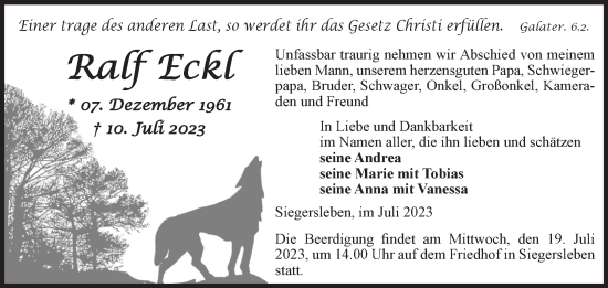 Traueranzeige von Ralf Eckl von Volksstimme Oschersleben/Wanzleben