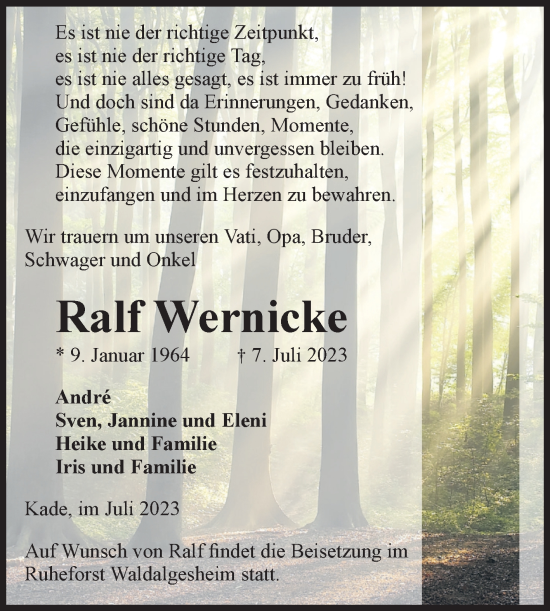 Traueranzeige von Ralf Wernicke von Mitteldeutsche Zeitung