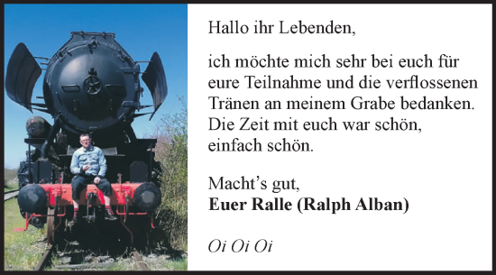 Traueranzeige von Ralph Alban von Volksstimme Schönebeck