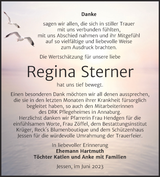 Traueranzeige von Regina Sterner von Trauerkombi Wittenberg