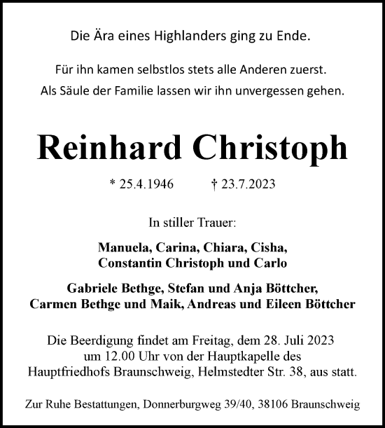 Traueranzeige von Reinhard Christoph von Volksstimme Haldensleben/Wolmirstedt