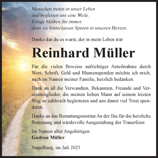 Traueranzeige von Reinhard Müller von Volksstimme Wernigerode