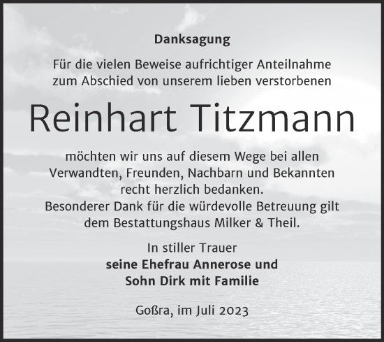 Traueranzeige von Reinhart Titzmann von Trauerkombi Zeitz