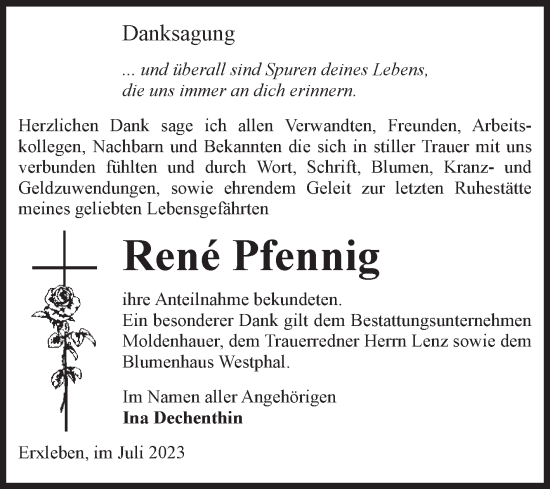 Traueranzeige von Rene Pfennig von Volksstimme Altmark Ost