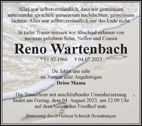 Traueranzeige von Reno Wartenbach von Volksstimme Magdeburg