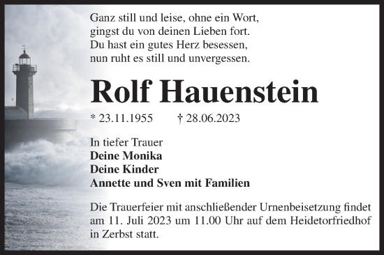 Traueranzeige von Rolf Hauenstein von Volksstimme Zerbst