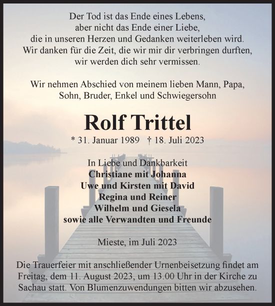 Traueranzeige von Rolf Trittel von Volksstimme Altmark West