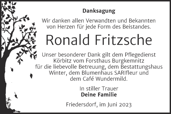 Traueranzeige von Ronald Fritzsche von Trauerkombi Bitterfeld