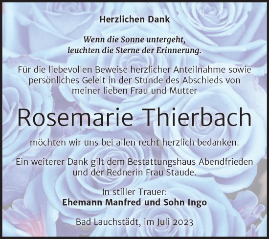 Traueranzeige von Rosemarie Thierbach von Trauerkombi Merseburg