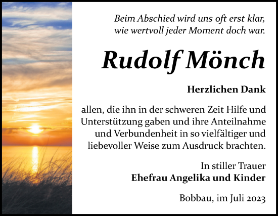 Traueranzeige von Rudolf Mönch von Trauerkombi Bitterfeld
