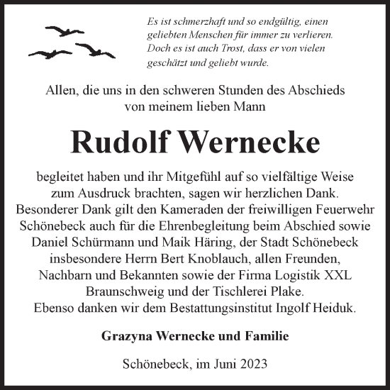 Traueranzeige von Rudolf Wernecke von Volksstimme Schönebeck