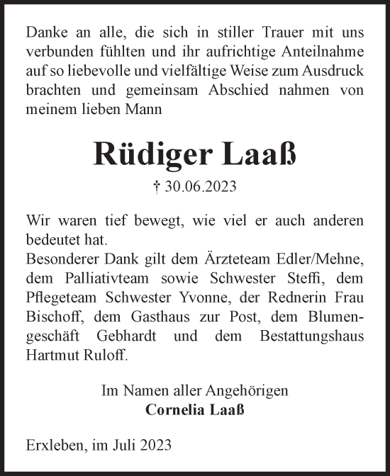 Traueranzeige von Rüdiger Laaß von Volksstimme Haldensleben/Wolmirstedt