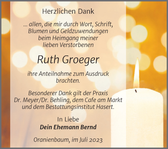 Traueranzeige von Ruth Groeger von Super Sonntag Wittenberg