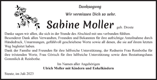 Traueranzeige von Sabine Moller von Volksstimme Zerbst