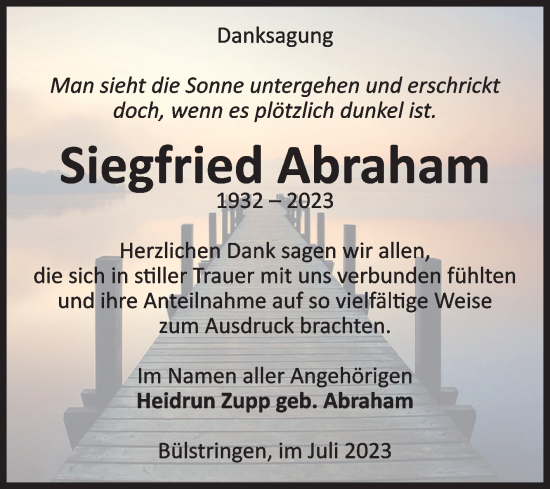 Traueranzeige von Siegfried Abraham von Volksstimme Haldensleben/Wolmirstedt