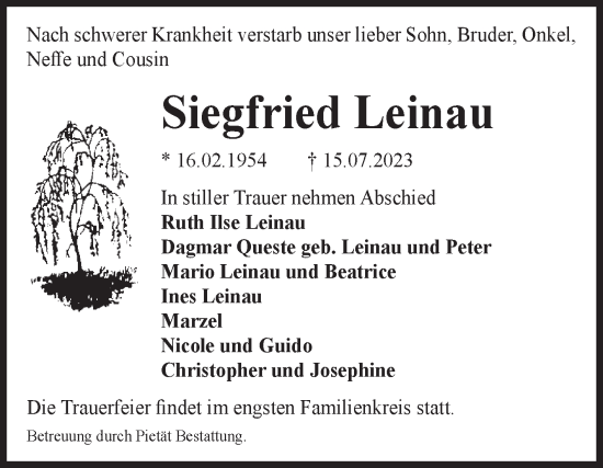Traueranzeige von Siegfried Leinau von Volksstimme Magdeburg